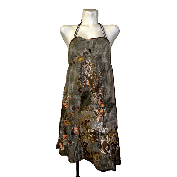 A Pea in the Pod Dresses & Skirts - New $225 A PEA IN THE POD Sz L Olive Brown Printed Maternity Halter Strap Dress